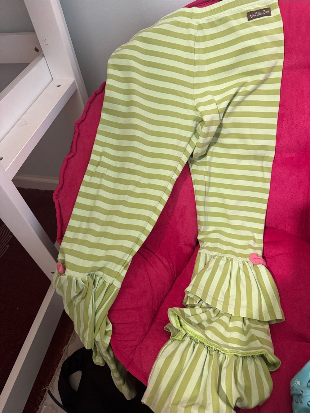 Matilda Jane Lime and Cream Striped Ruffle Leggings
